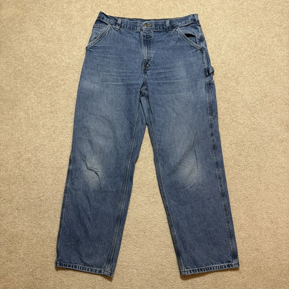 Vtg Carhartt Jeans 35x31 Blue Straight Dungaree Denim Pants Workwear B13 DPS